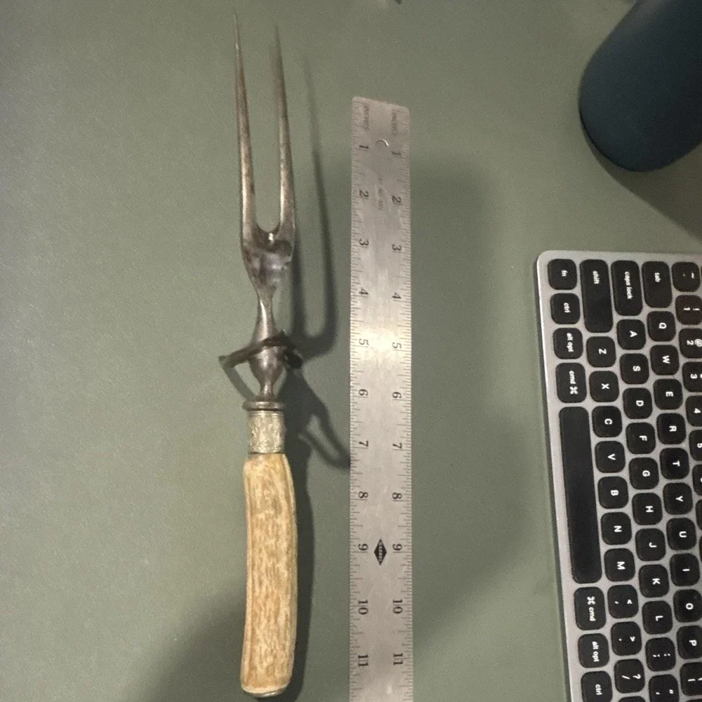 Antique Stag Horn Handle Meat Carving Fork Vintage Victorian Steel 11